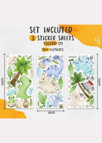 Вінілова інтер'єрна на стіну, шпалери та інші поверхні "Маленькі динозаври" Кавун наклейка (316189875)