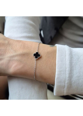 Серебряный браслет Клевер с Черным ониксом до 21 см Серебро 925 пробы Родированное бк20/1210ш 1.20г Nobrand (363969349)