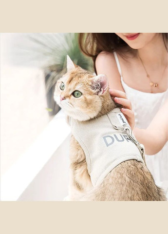 Шлея для котів і дрібних собак з повідцем, шлейка на липучках Бежевий S Duri (299915369)