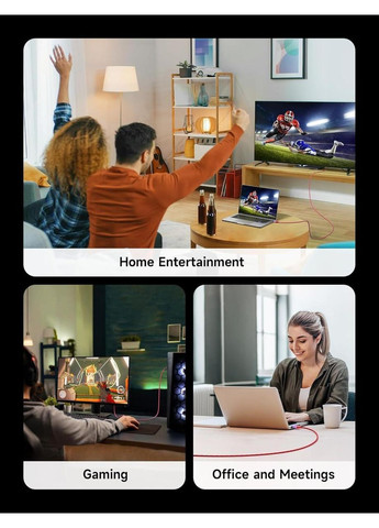 Кабель HDMI 2.1 slim, 48Gbps, 8K@60Hz, 4K@120Hz 1м, multicolored Jsaux (356455569)