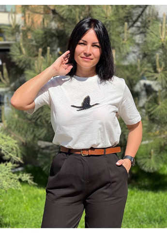 Женская футболка Pepper Mint PT24-17 птица камни средняя длина Pepper&Mint - (303630269)