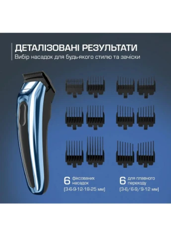 Машинка для стрижки нержавіюча сталь 12 насадок синя Rowenta (393443276)