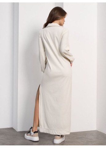 Молочное повседневный, деловое, вечернее, кэжуал длинное платье-поло из рубчика поло No Brand однотонное