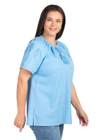 Блакитна жіноча блуза з коротким рукавом василина (блакитний) Golfstream вільна льон (366074875)