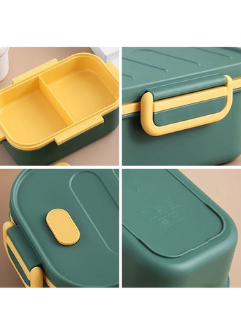 Двухъярусный ланч-бокс 1000 мл Grill, желтый, с мини-виделками More (365302548)