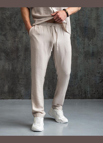 Бежевий літній літні повсякденні чоловічі костюми для відпочинку, якісний лляний сучасний однотонний беживий з сорочкою, брючний Intruder