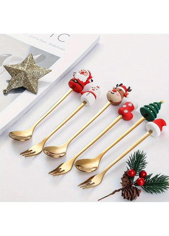 Подарунковий набір столових приладів з різдвяним декором (3 десертні ложки + 3 десертні вилки) No Brand (314946581)