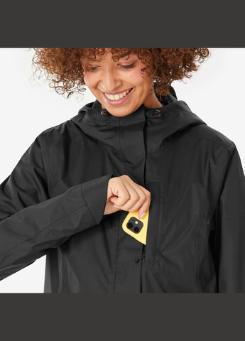 Черная демисезонная куртка женская nh500 для туризма водонепроницаемая черная Quechua