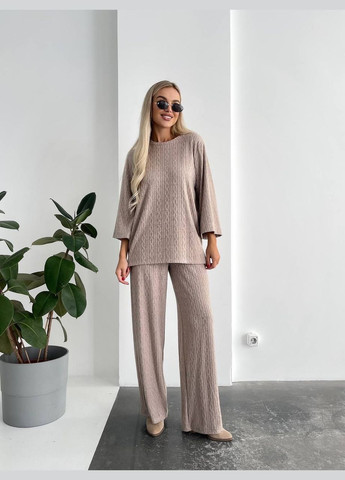 Жіночий прогулянковий костюм вільного крою бежевого кольору 29211 Fashion (302491049)