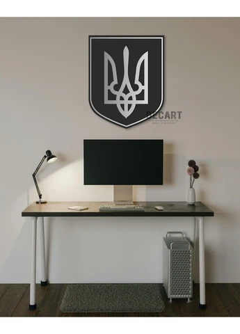 Двошарова картина з дерева декор для кімнати, спальні в кольорах Герб України Тризуб 70х53 см Decart (360611100)