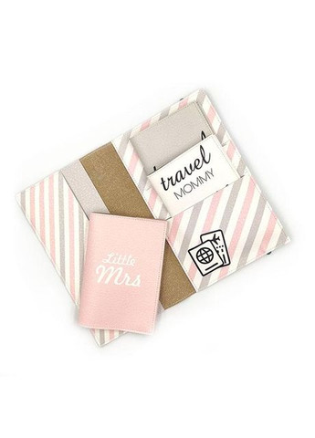 Тревел-сет: тревел-кейс + 3 обложки для паспорта (розовая полоска) экокожа No Brand (301422837)