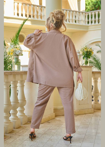 Жіночий лляний костюм двійка колір моко р.42/44 434664 New Trend (290131180)