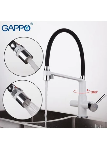 Смеситель для кухни на две воды G4398-9 с гибким изливом, белый/черный GAPPO (373267184)