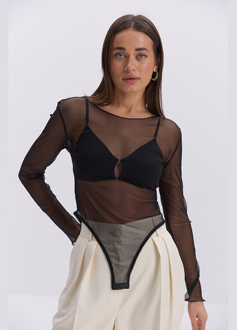 Жіноче боді з сіточки чорне з довгими рукавами Arjen (330988530)