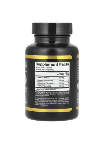 ВСАА амінокислоти 500 мг, 60 капсул California Gold Nutrition (302520921)