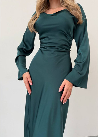 Зеленое праздничный, коктейльное, вечернее женское шелковое платье длина макси силуэтная Avanti однотонное