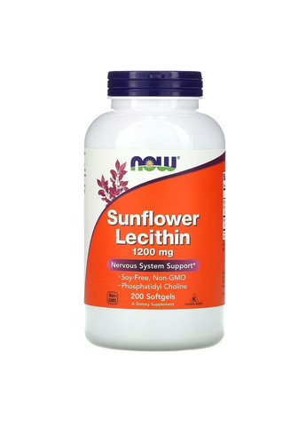 Cоняшниковий Лецитин Sunflower Lecithin 1200мг - 200 софтгель Now Foods (293516629)