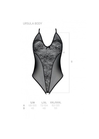 Напівпрозоре боді — Ursula Body Black, з ажурним декором та відкритою промежиною Passion (334305578)