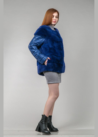 Синя зимня куртка-трансформер із хутра норки 2 в 1 без коміра куртка-трансформер Chicly Furs