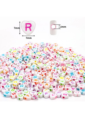 (20 г) Намистини пластикові, сердечка АЛФАВІТ 7 мм - Білий мікс No Brand (361161714)