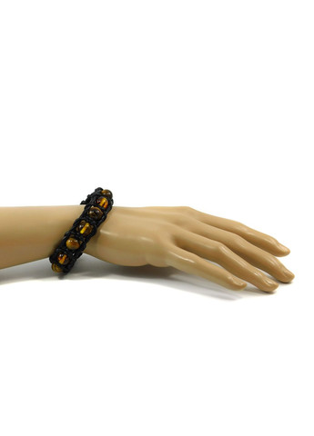 Браслет шкіра "Арест" Бурштин, Тигрове око 15 Fursa fashion (322315300)