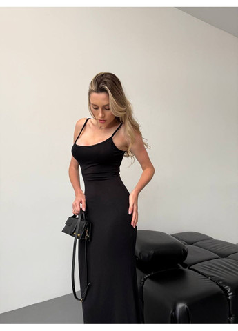Черное длинное эластичное платье на шлейках Fashion