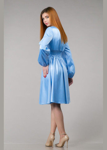 Голубое праздничный платье с пуговицами длинный рукав CHICLY однотонное