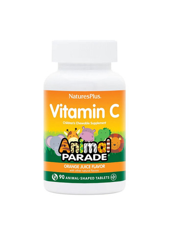 Вітаміни та мінерали Animal Parade Vitamin C, 90 жувальних таблеток Апельсин Natures Plus (293482296)