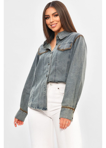 Синяя рубашка женская джинсовая синего цвета на кнопках с баской Let's Shop