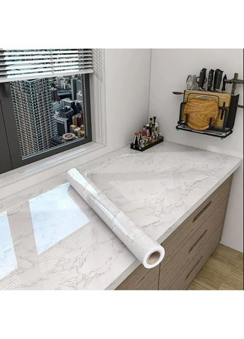 Вінілова самоклеюча плівка під білий мармур для кухні та меблів 3 м × 60 см водостійка 2 шт (2104618891) No Brand (371631731)