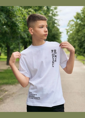 Белая летняя футболка для мальчика (подростковая) hc (h001-6414-001-33-1) No Brand