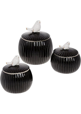 Банка порцелянова "Пташка" 500мл з об'ємним декором, чорний глянець Bona (372173204)