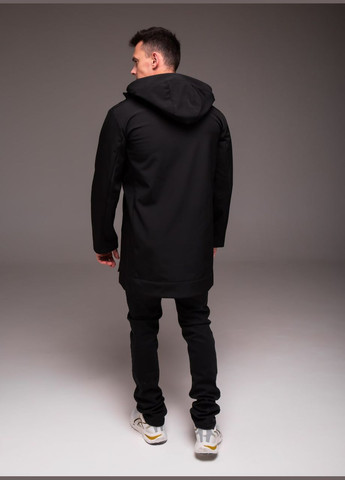 Черная демисезонная удлиненная куртка softshell на флисе Vakko