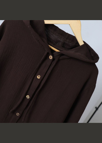 Женский муслиновый пляжный летний костюм рубашка с капюшоном + шорты коричневого цвета Mrou No Brand (341315924)