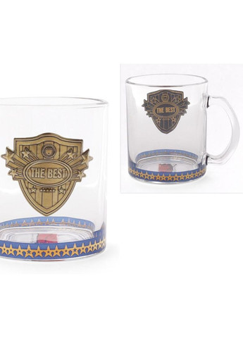 Стеклянная кружка с металлической эмблемой THE BEST 335мл для мужчин чайная кофейная посуда Bona (368977755)