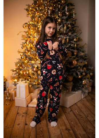 Темно-синя зимня утеплена піжама дитяча унісекс (штани та кофта ) з новорічним принтом hc (h001-6076) Носи своє