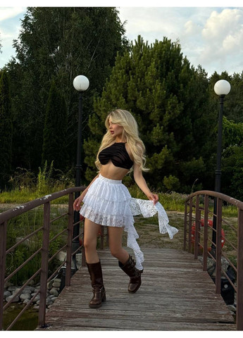 Белая женская гипюровая юбка с воланом No Brand