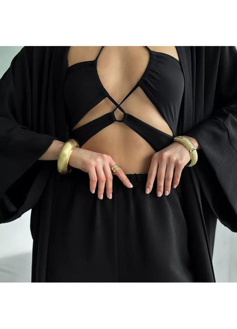 Жіночий чорний костюм-трійка з топом, широкими штанами та довгою накидкою 42-46 и 48-50 Діва (362536067)