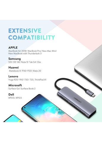 USB-хаб USB-C to 2 Ports USB3.0-A Hub + HDMI + TF/SD with PD Power Supply (Space Gray) Ugreen (371363683)