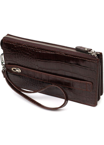 Вместительный мужской клатч на два отделения из натуральной кожи с тиснением под крокодила 22046 Коричневый Bond (331910008)