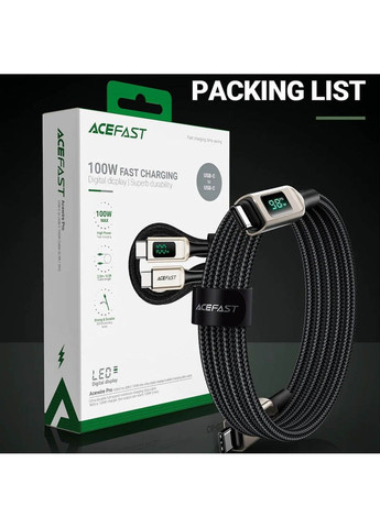 Дата кабель C6-03 USB-C to USB-C 100W zinc alloy digital display braided (1m) Acefast (282628082)