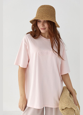 Футболка вільного крою з вишитим написом - жовтий колір Lurex - (335077151)