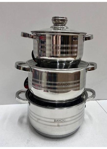 Набор кастрюль BN5002 3 кастрюли для всех видов плит 9-слойное дно Banoo (304613884)