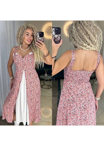 Розовое платье вискозный штапель,длинное с разрезом,грудь-резинка Україна