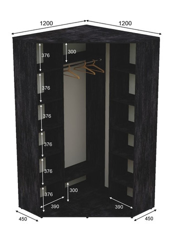 Шкаф-купе двухдверный угловой 120*120*240 Бетон темный Зеркало/Зеркало с пескоструйным рисунком Угол-2 Алекса (360463343)