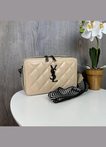 Модная женская мини сумочка клатч на плечо стеганная Бежевый No Brand (298997048)