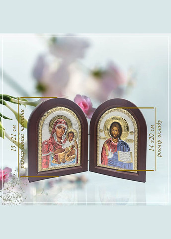 Диптих Єрусалимська Богородиця та Ісус 15х21см срібний оклад, прикрашений різнобарвною емаллю Prince Silvero (266914547)