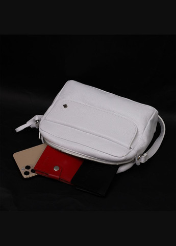 Жіноча сумка крос-боді з натуральної шкіри з блискавкою та кишенями біла (sku_11650) No Brand (329853461)