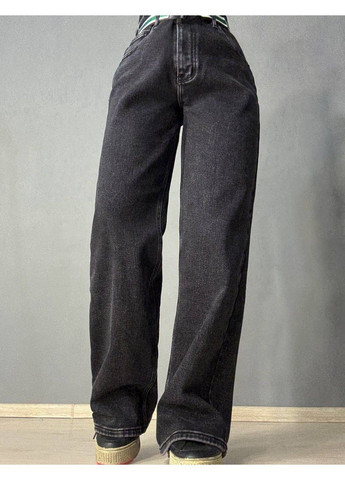 Джинси жіночі 8210 утеплені палаццо на флісі з ременем чорні Derun - (365574404)