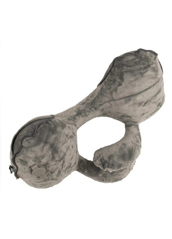 Надувна подушка для подорожей із підтримкою голови на 360° велюрова тканина 38х25,5х14 см (479500-Prob) Сіра Unbranded (321981322)